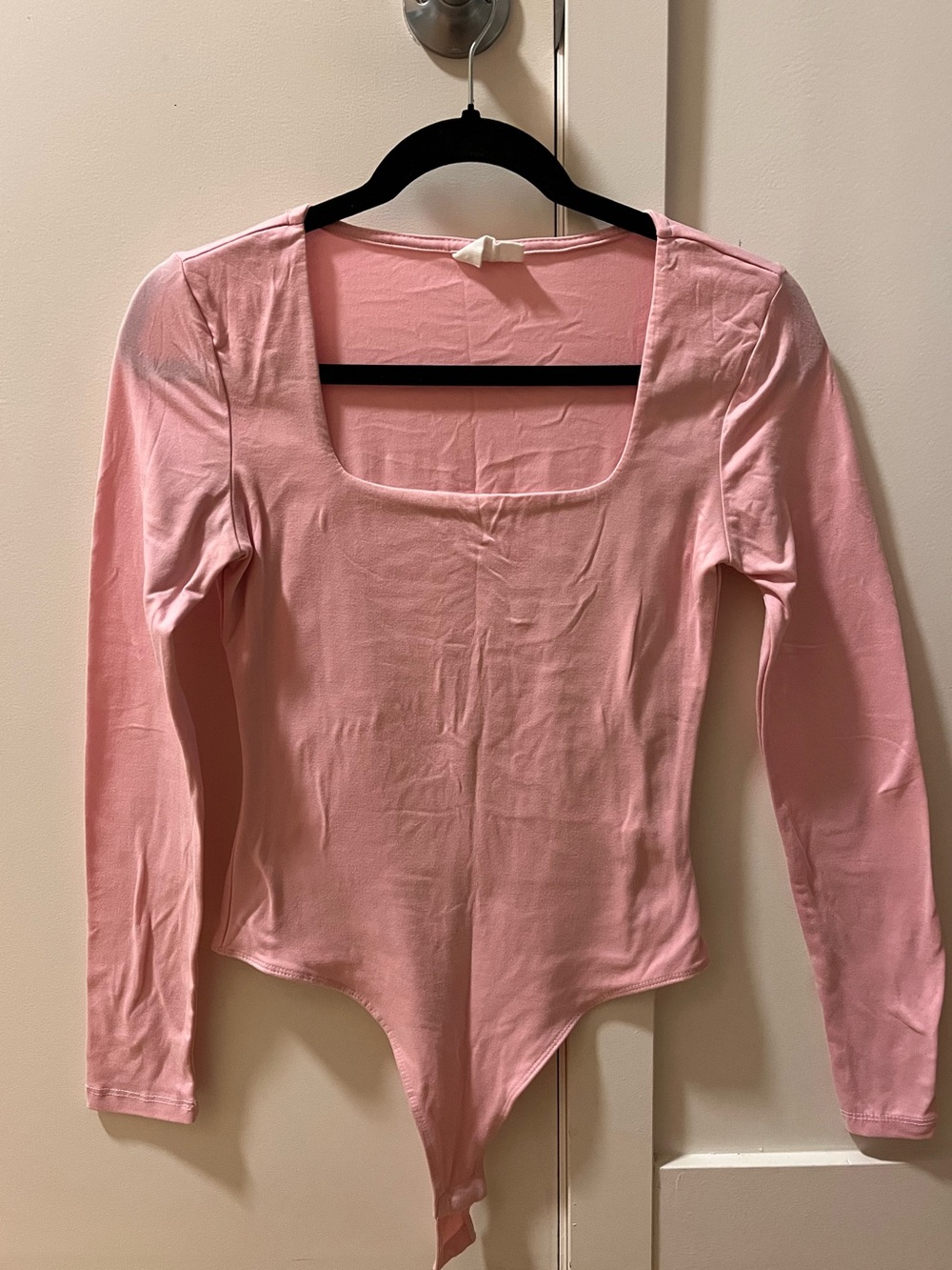 Bluenotes Women's Long Sleeve Pink Square Neck Bodysuit